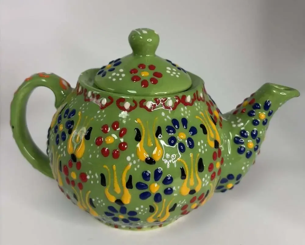 Handmade Ceramic Teapot Green Food Safe 5”x5”. Food Safe